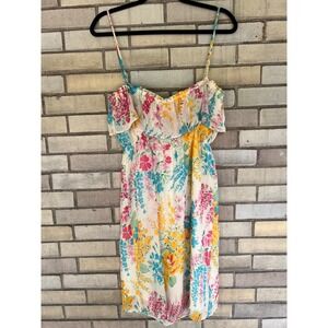 Yumi‎ Kim Floral Silk Ruffle Mini Dress Ivory Pink Yellow Blue Medium